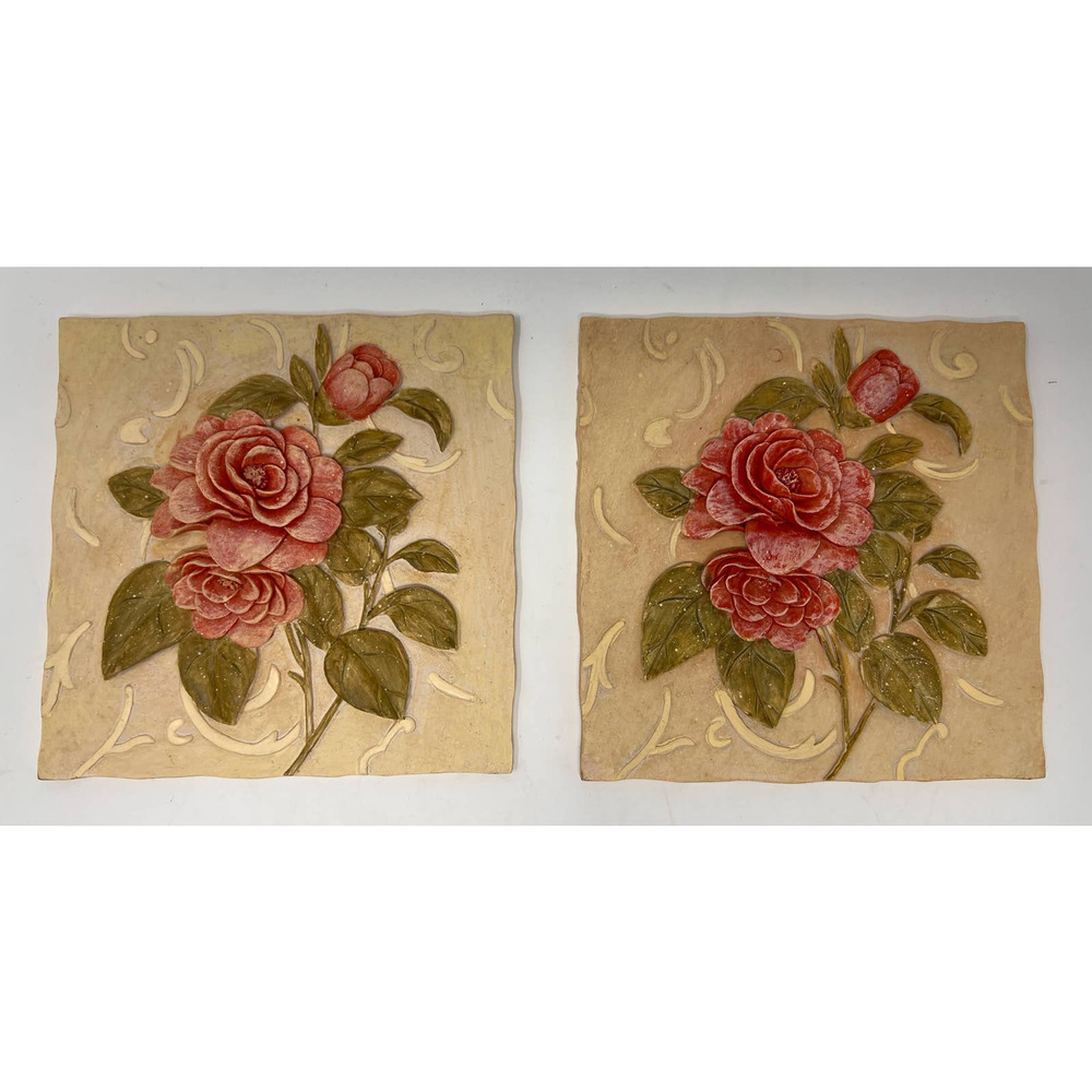 Rose Flower Mold Silicone Resin Handcraft Relief Pottery Set of 2 5 1/2 x 5 1/2